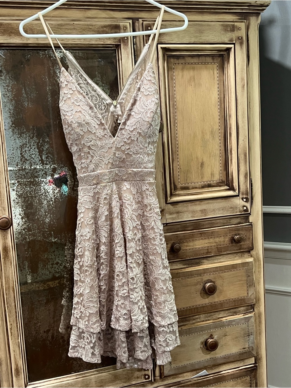 Emerald Sundae Blush/nude Lace V-Neck Mini Dress